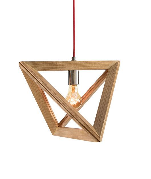 Pendant wooden lighr with red cable